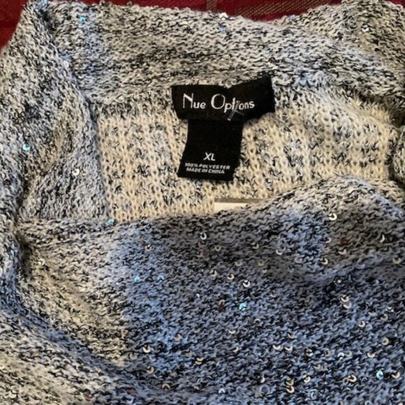 Nue Options White/Grey wTiny Sparkling Silver Discs Sweater Cowl Collar Sz XL - Picture 2 of 11